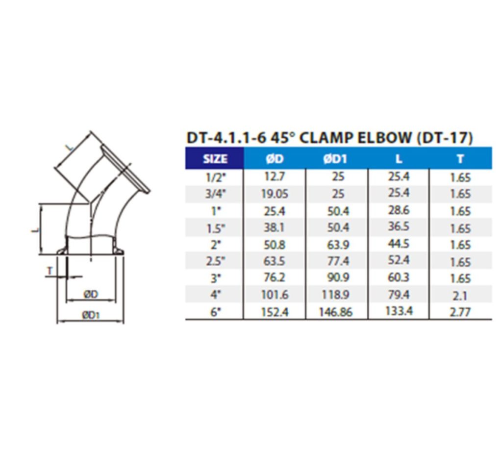 CSE BPE 45° Clamp Elbow (DT-17) – Mega Valve & Fitting Pte Ltd